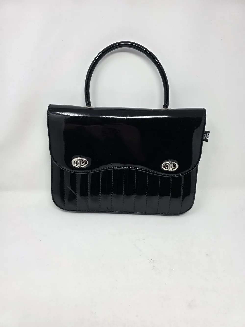Hell’s Belles Black Patent Leather Look Handbag Leopard Lined Structured Satchel
